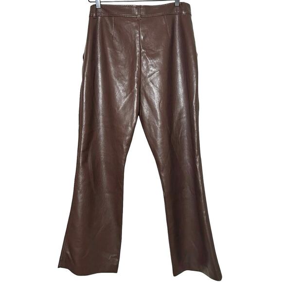 BabtonWomens Vegan Leather Flare Leg High Waisted Pants Brown Size 14 - Picture 3 of 7